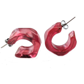 Chunky Irregular Cranberry Red Clear Hoop Resin Earrings