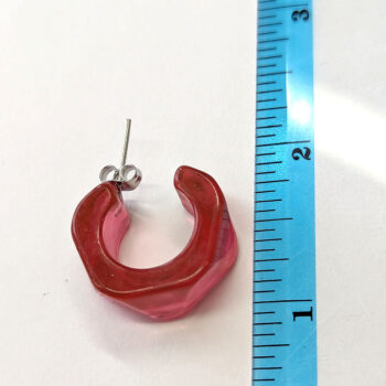 Chunky Irregular Cranberry Red Clear Hoop Resin Earrings - Image 2