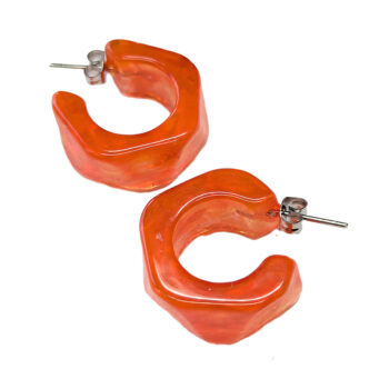 Chunky Irregular Clear Orange Hoop Resin Earrings