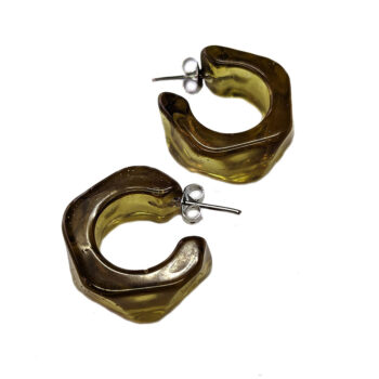 Chunky Irregular Clear Sage Beige Hoop Resin Earrings