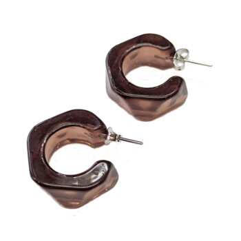 Chunky Irregular Clear Brown Hoop Resin Earrings