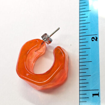 Chunky Irregular Clear Orange Hoop Resin Earrings - Image 2