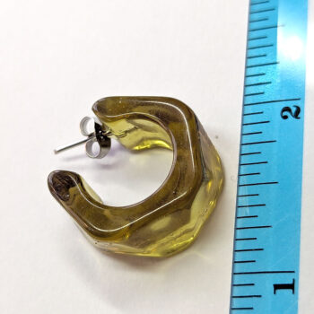 Chunky Irregular Clear Sage Beige Hoop Resin Earrings - Image 2