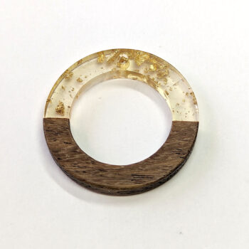 Clear Gold-leaf Hollow Round Hoop Resin Geometric Wood Pendant