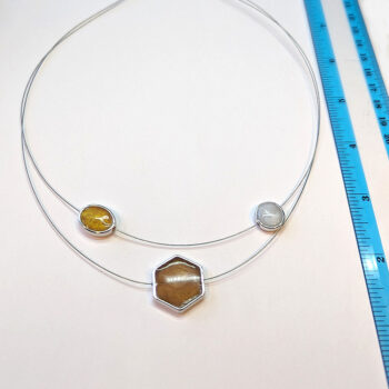 Floating Hexagon Circle Oval Gold Brown Pearl Resin Necklace - Image 2