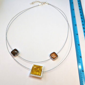 Modern Triple Floating Squares Gold Brown Resin Necklace - Image 3