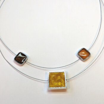 Modern Triple Floating Squares Gold Brown Resin Necklace - Image 2