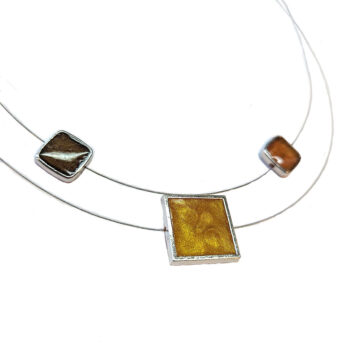 Modern Triple Floating Squares Gold Brown Resin Necklace