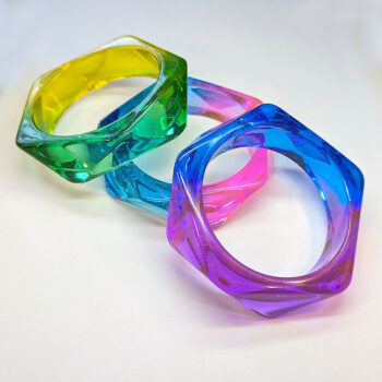 Chunky Polygon Colorful Two Tone Slip-on Bangle Resin Bracelet - Image 3