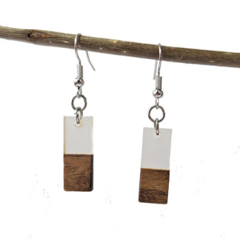 Clear Resin Wood Rectangle Earrings