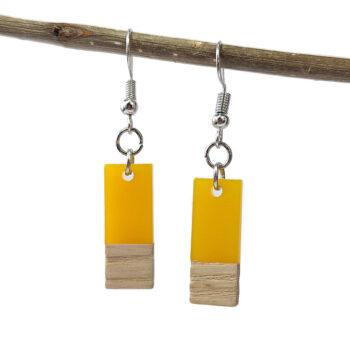 Yellow Resin Wood Rectangle Earrings