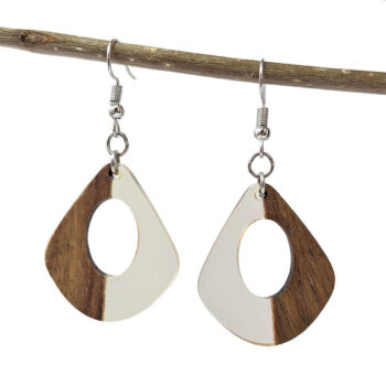 Clear Resin Wood Modern Diamond Teardrop Earrings