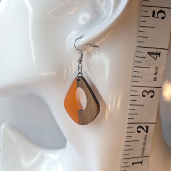 Orange Resin Wood Modern Diamond Teardrop Earrings - Image 2