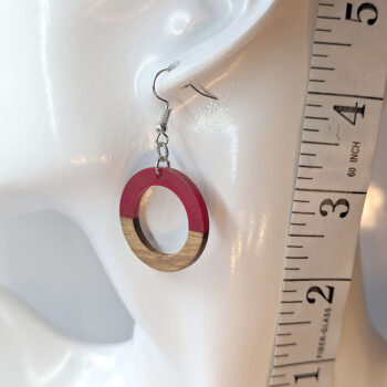 Red Resin Wood Hollow Round Hoop Earrings - Image 2