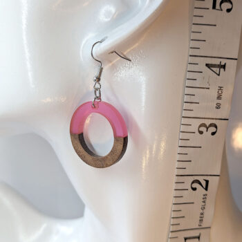 Pink Resin Wood Hollow Round Hoop Earrings - Image 2