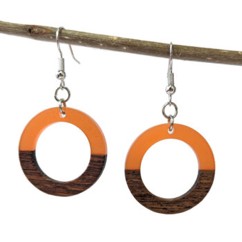 Orange Resin Wood Hollow Round Hoop Earrings