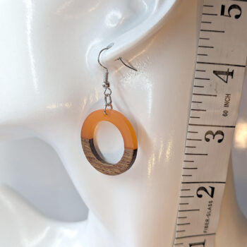 Orange Resin Wood Hollow Round Hoop Earrings - Image 3