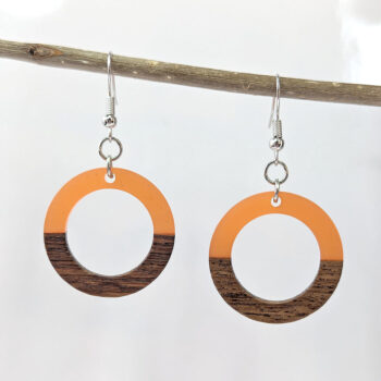 Orange Resin Wood Hollow Round Hoop Earrings - Image 2