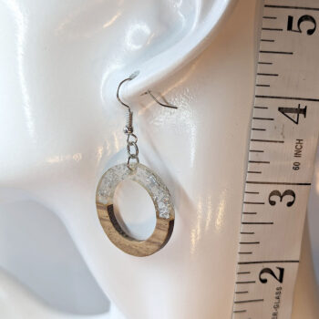 Clear Silver Leaf Resin Wood Hollow Round Hoop Earrings - Image 2