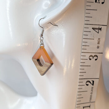 Orange Resin Wood Hollow Diamond Earrings - Image 2