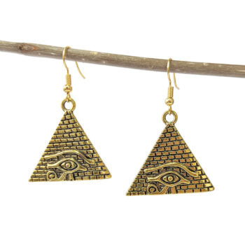 Egyptian Eye of Horus Gold Pyramid Earrings