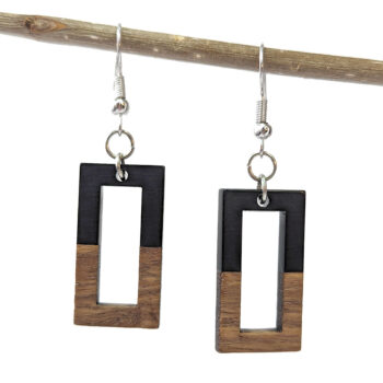 Black Resin Wood Hollow Rectangle Earrings