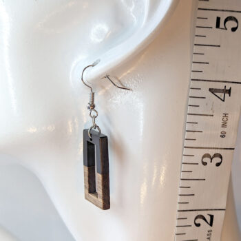 Black Resin Wood Hollow Rectangle Earrings - Image 2