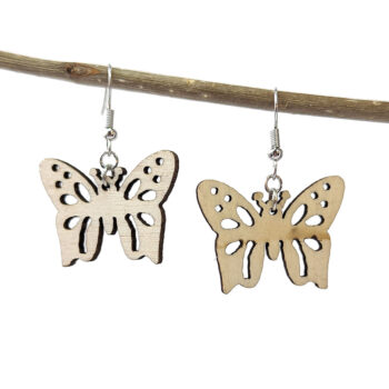 Butterfly Wide Wings Natural Wood Earrings