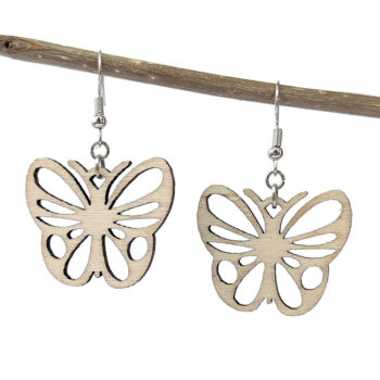 Butterfly Round Wings Natural Wood Earrings