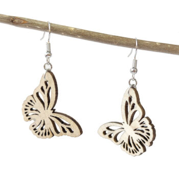 Butterfly Hollow Wings Natural Wood Earrings