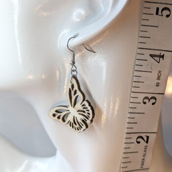 Butterfly Hollow Wings Natural Wood Earrings - Image 2