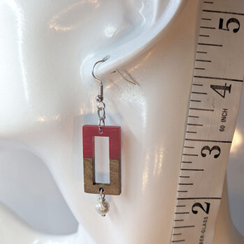 Red Resin Wood Hollow Rectangle Earrings - Image 2