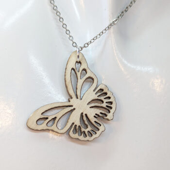 Butterfly Hollow Wings Natural Wood Pendant Necklace