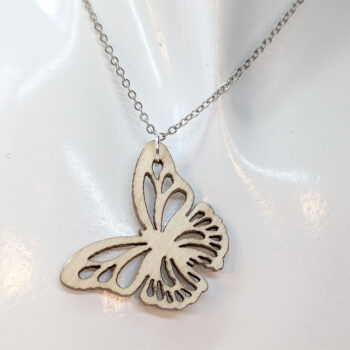 Butterfly Hollow Wings Natural Wood Pendant Necklace - Image 3