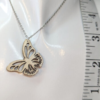 Butterfly Hollow Wings Natural Wood Pendant Necklace - Image 2