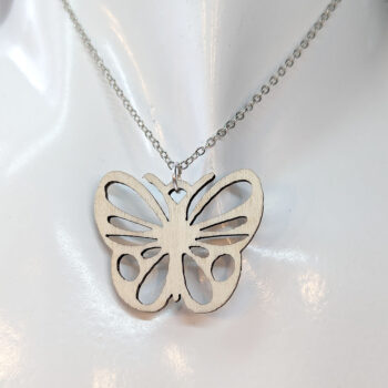 Butterfly Round Wings Natural Wood Pendant Necklace - Image 2