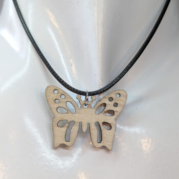 Butterfly Wide Wings Natural Wood Pendant Necklace - Image 4