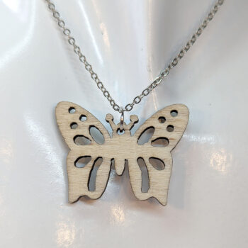 Butterfly Wide Wings Natural Wood Pendant Necklace