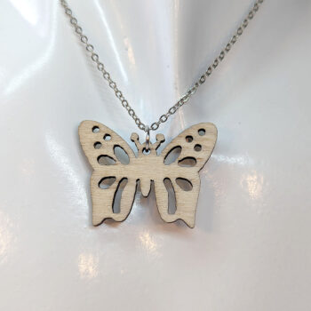 Butterfly Wide Wings Natural Wood Pendant Necklace - Image 3