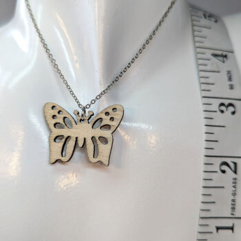 Butterfly Wide Wings Natural Wood Pendant Necklace - Image 2