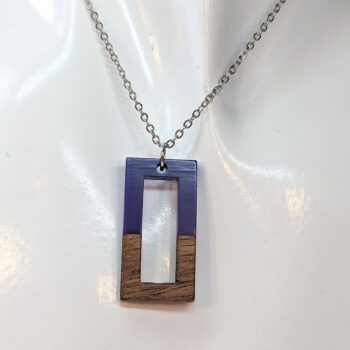 Purple Resin Wood Hollow Rectangle Necklace - Image 2