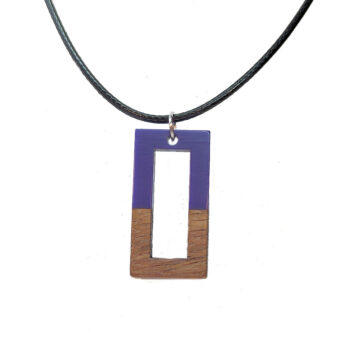 Purple Resin Wood Hollow Rectangle Necklace