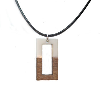 White Resin Wood Hollow Rectangle Necklace