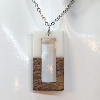 White Resin Wood Hollow Rectangle Necklace - Image 4