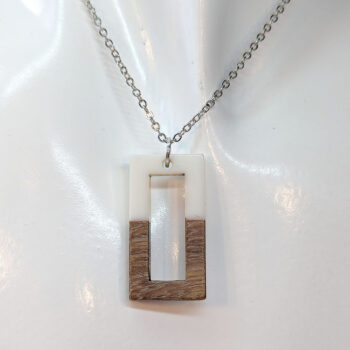 White Resin Wood Hollow Rectangle Necklace - Image 3