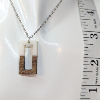 White Resin Wood Hollow Rectangle Necklace - Image 2