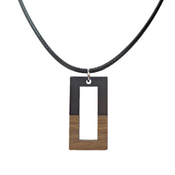 Black Resin Wood Hollow Rectangle Necklace