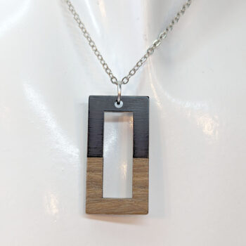 Black Resin Wood Hollow Rectangle Necklace - Image 4