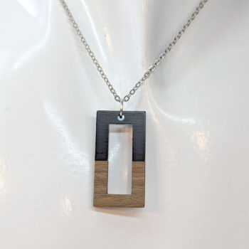 Black Resin Wood Hollow Rectangle Necklace - Image 3