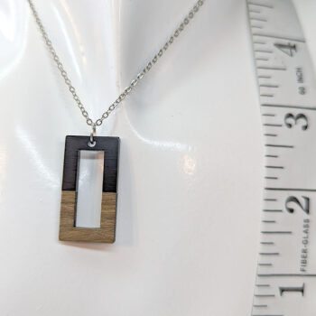 Black Resin Wood Hollow Rectangle Necklace - Image 2